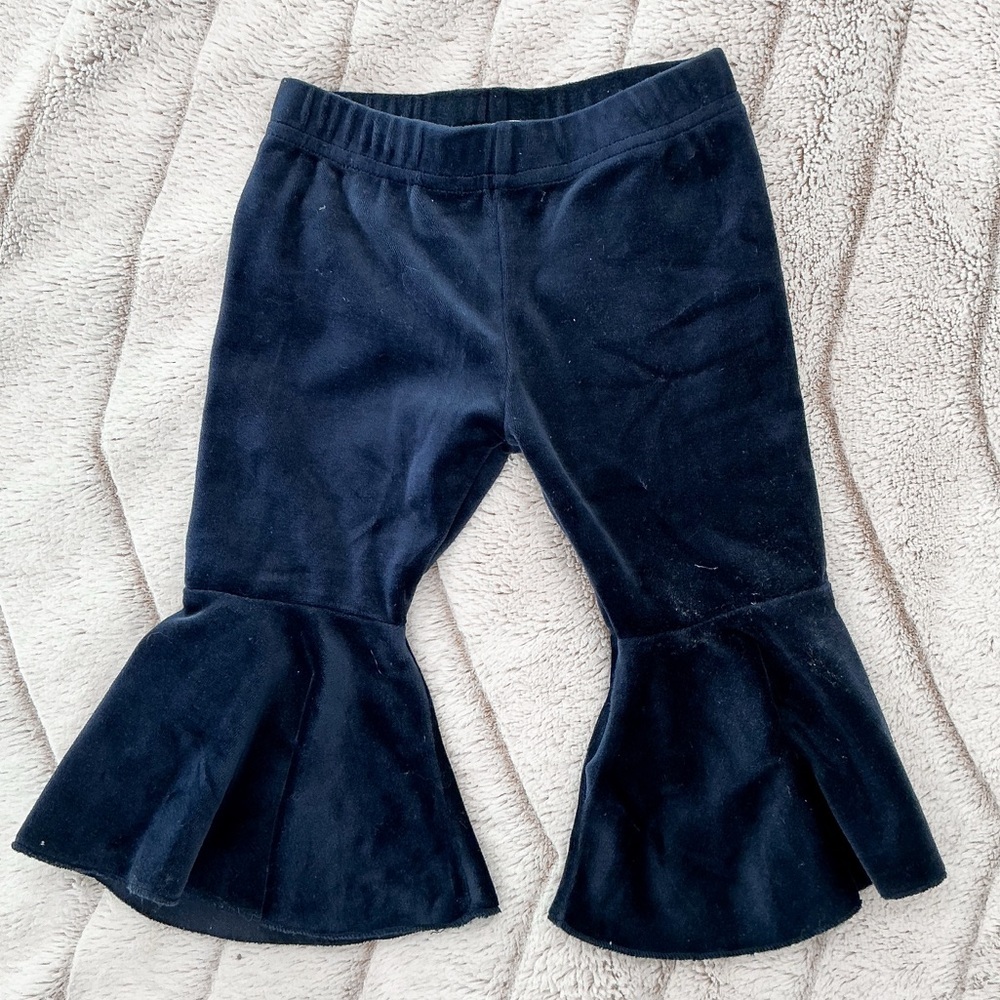 KIDS: Bailey’s Blossoms Lina Pleated Velour Bell Bottoms in Blue